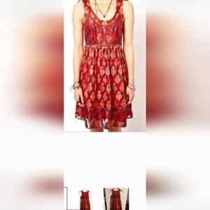 FREE PEOPLE RED METALLIC GOLD SLEEVELESS  DRESS MEDIUM